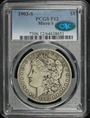 Obverse of this 1903-S Morgan Dollar Micro S PCGS F-12 CAC