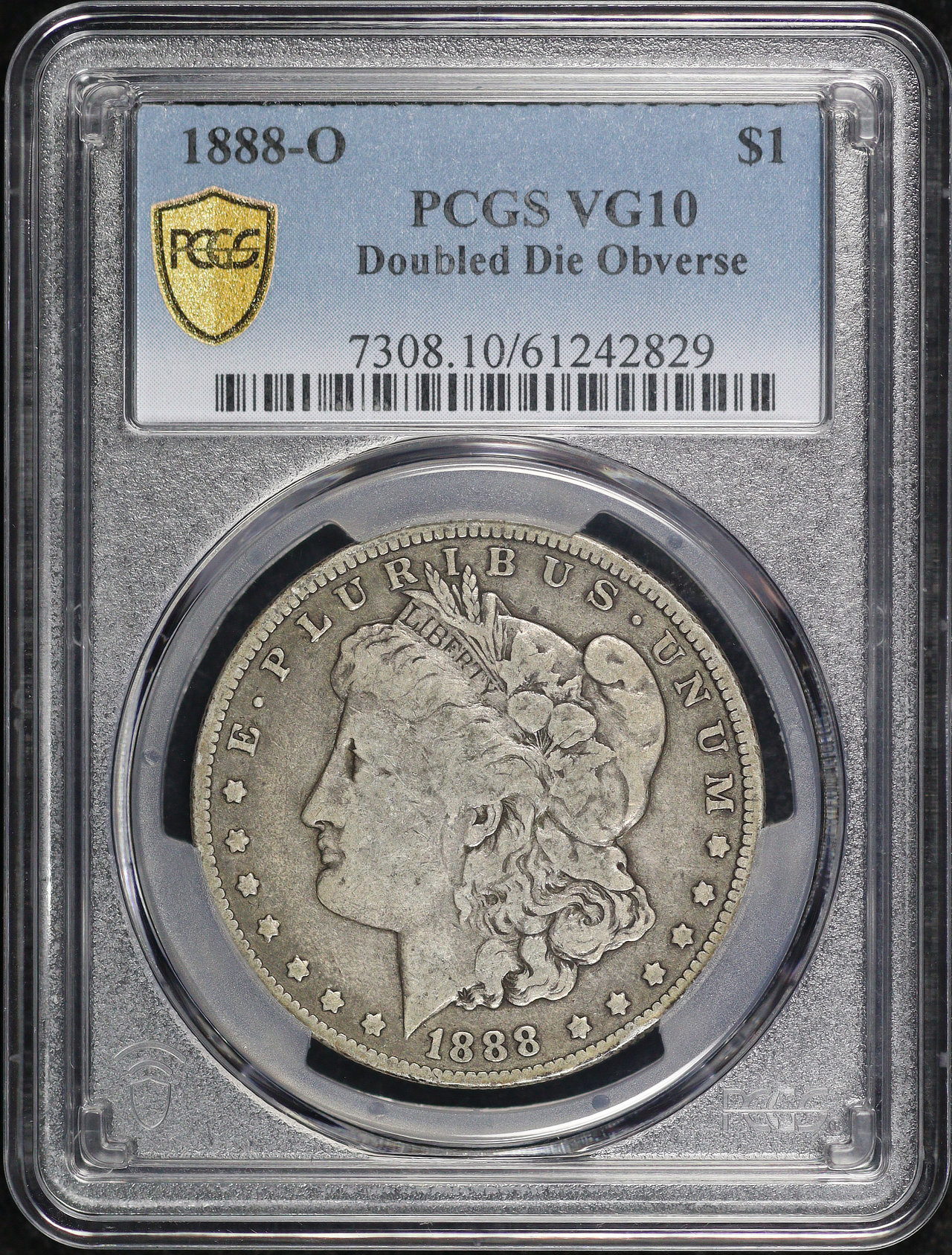 Obverse of this 1888-O Doubled Die Obverse Morgan Dollar PCGS VG-10