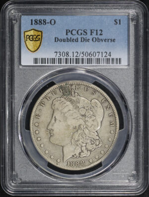 Obverse of this 1888-O Morgan Dollar Doubled Die Obv PCGS F-12