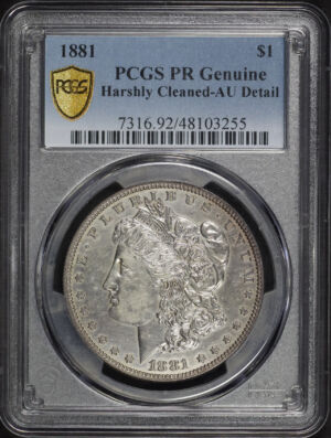 Obverse of this 1881 Morgan Dollar PCGS PR Details Harshly Cleaned  