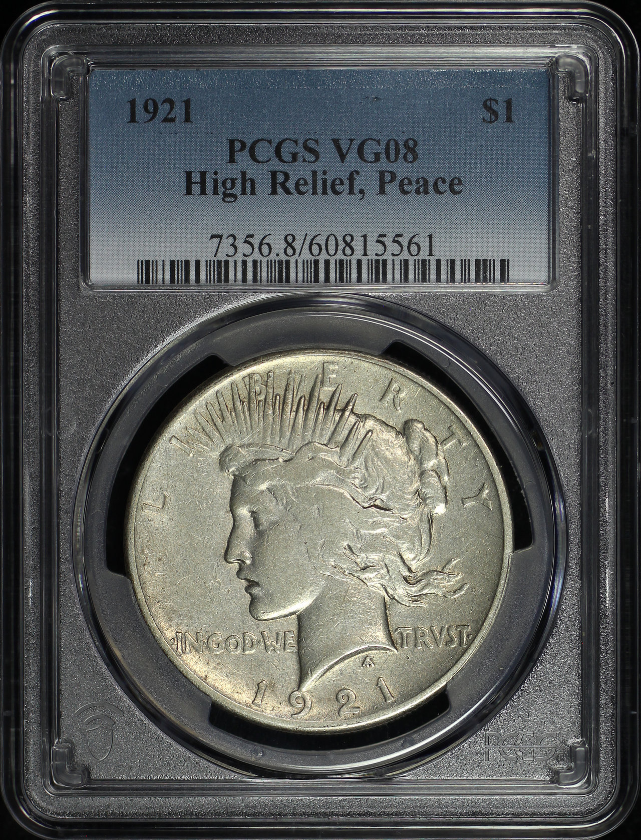 Obverse of this 1921 Peace Dollar PCGS VG-08