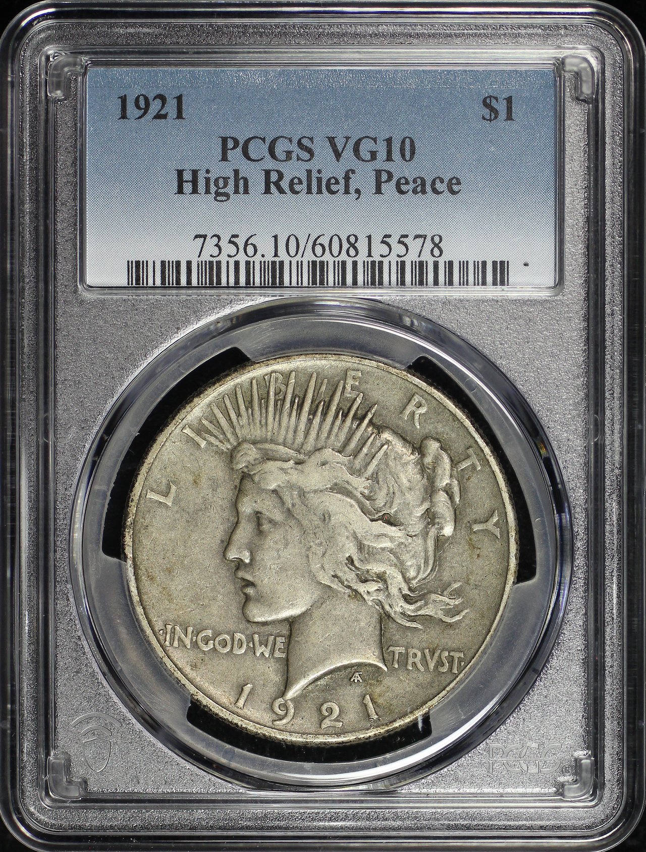 Obverse of this 1921 Peace Dollar PCGS VG-10