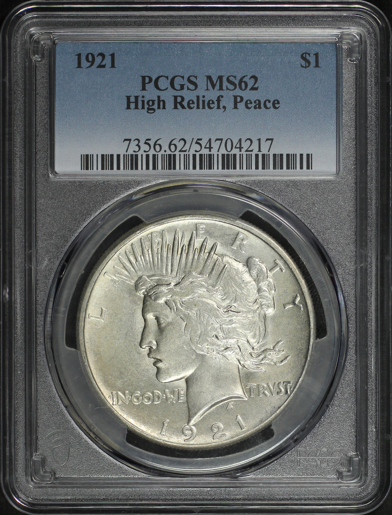 Obverse of this 1921 Peace Dollar PCGS MS-62