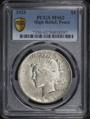 Obverse of this 1921 High Relief Peace Dollar PCGS MS-62