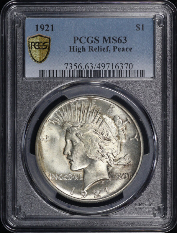 Obverse of this 1921 High Relief Peace Dollar PCGS MS-63