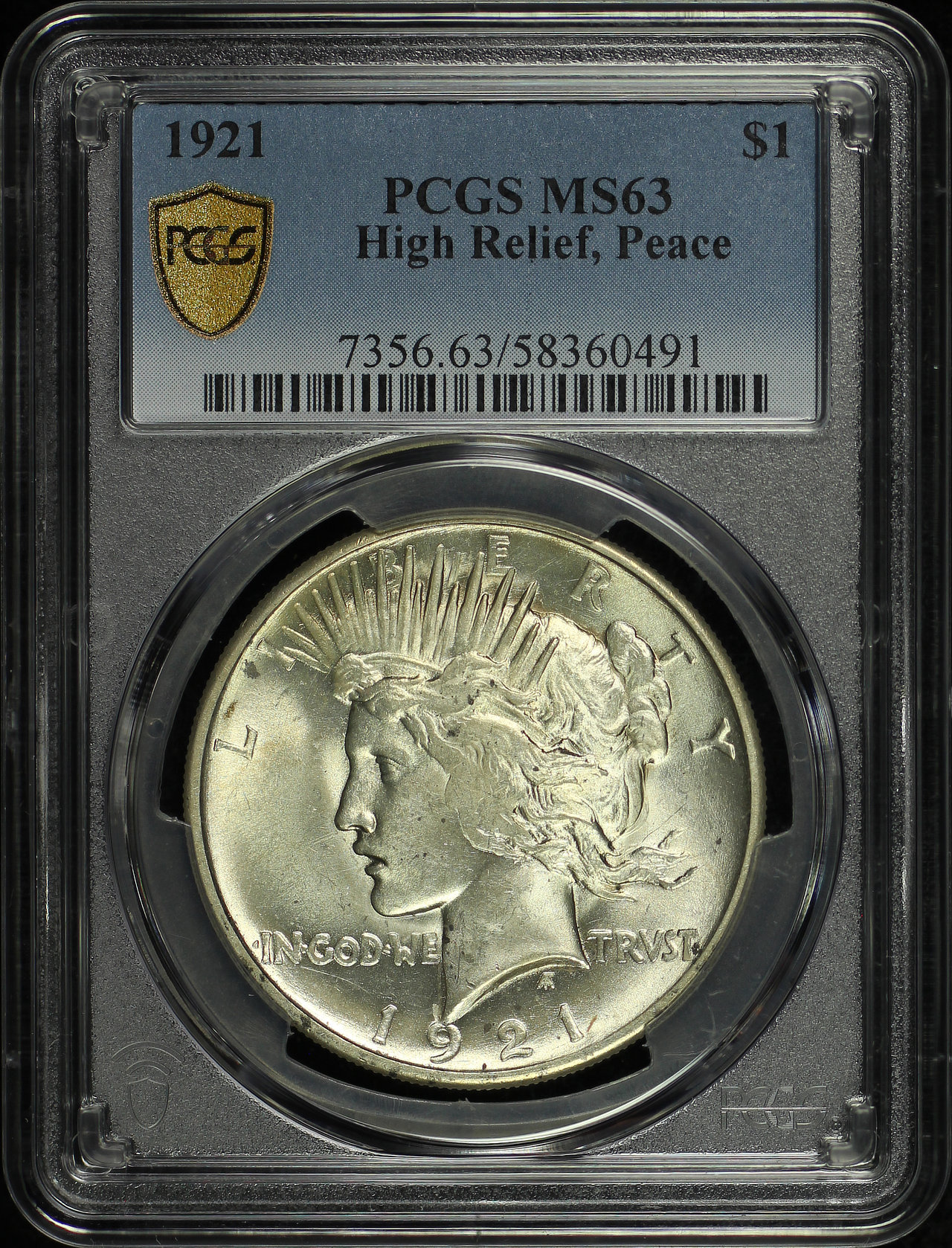 Obverse of this 1921 Peace Dollar PCGS MS-63