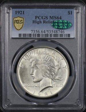 Obverse of this 1921 Peace Dollar PCGS MS-64 CAC