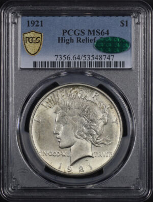 Obverse of this 1921 Peace Dollar PCGS MS-64 CAC