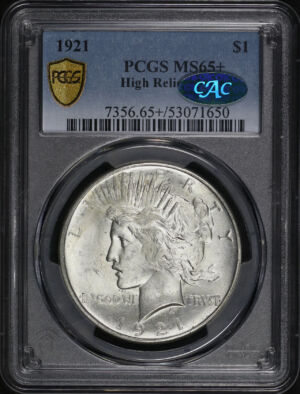 Obverse of this 1921 Peace Dollar PCGS MS-65+ CAC