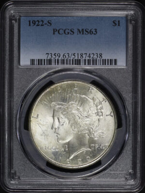 Obverse of this 1922-S Peace Dollar PCGS MS-63