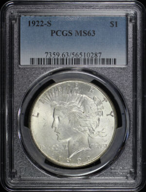 Obverse of this 1922-S Peace Dollar PCGS MS-63
