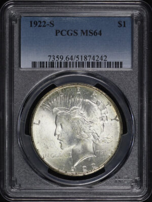 Obverse of this 1922-S Peace Dollar PCGS MS-64