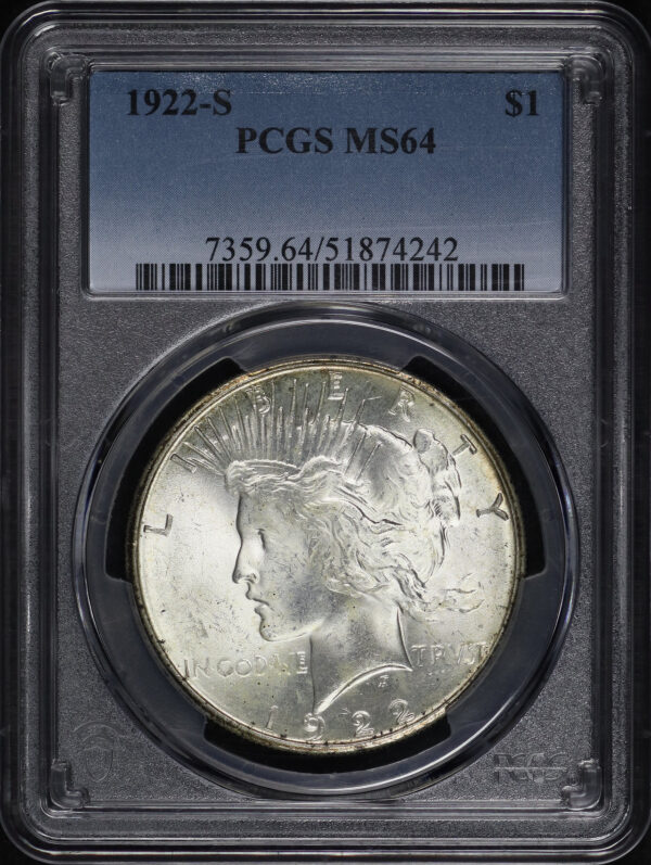 Obverse of this 1922-S Peace Dollar PCGS MS-64