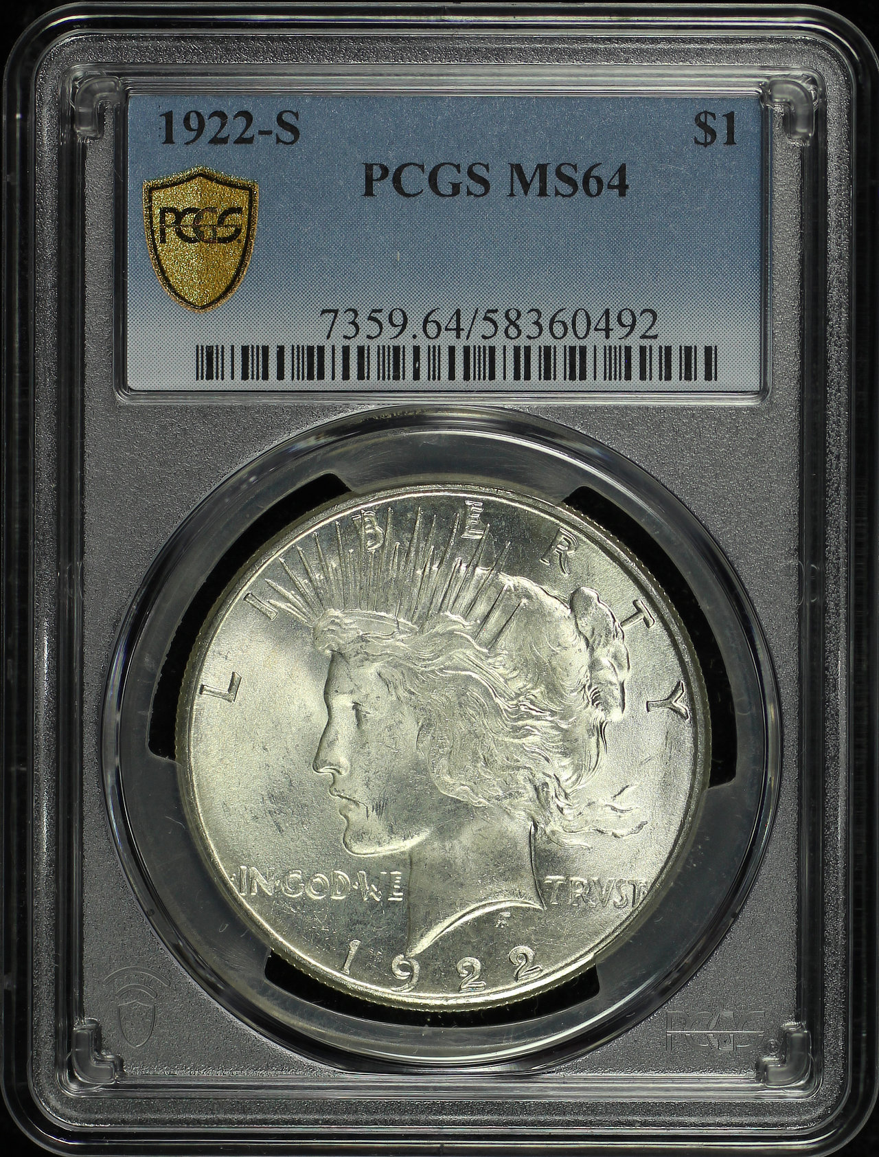 Obverse of this 1922-S Peace Dollar PCGS MS-64