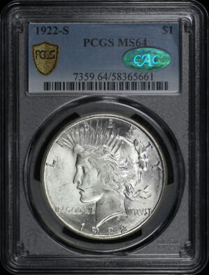 Obverse of this 1922-S Peace Dollar PCGS MS-64 CAC