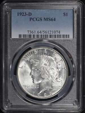 Obverse of this 1923-D Peace Dollar PCGS MS-64