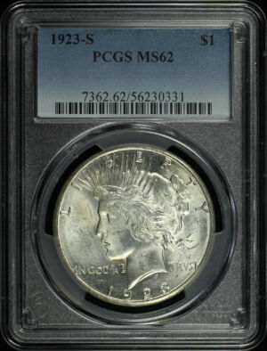 Obverse of this 1923-S Peace Dollar PCGS MS-62