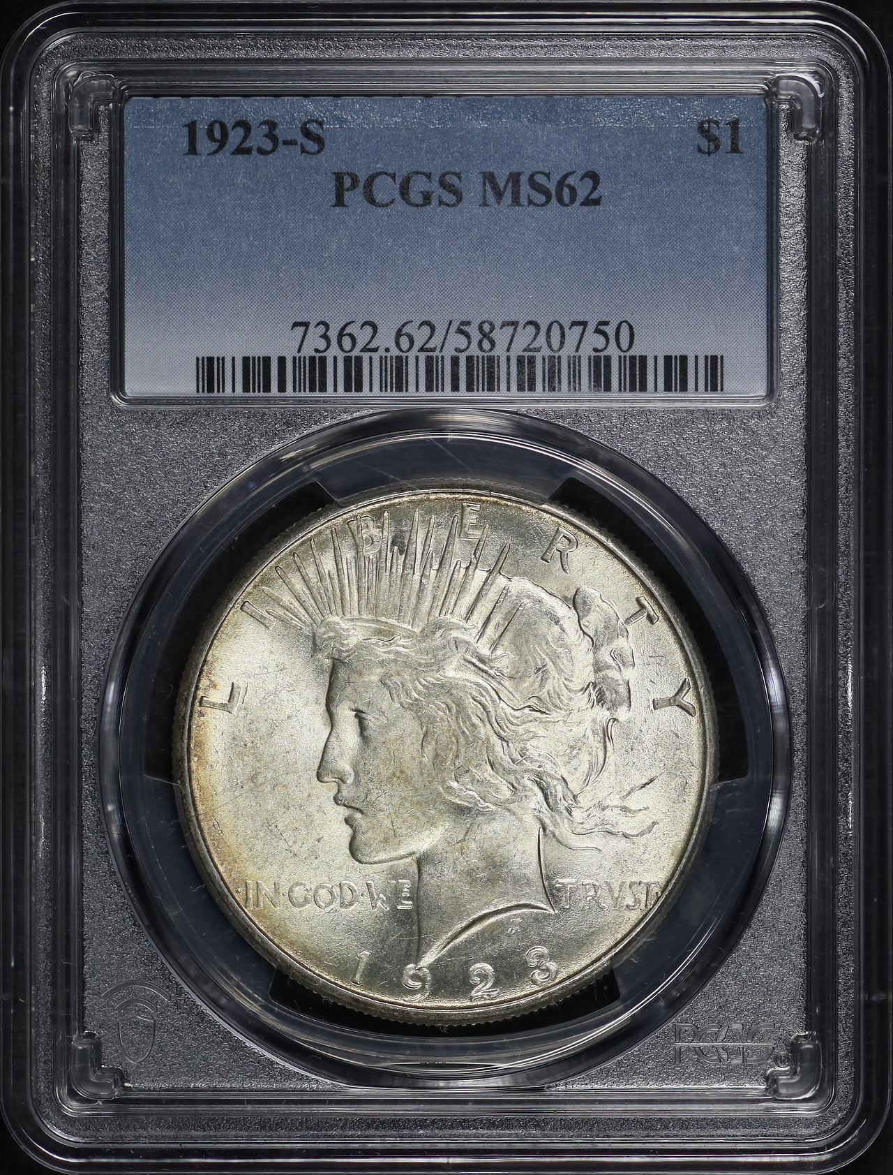 Obverse of this 1923-S Peace Dollar PCGS MS-62