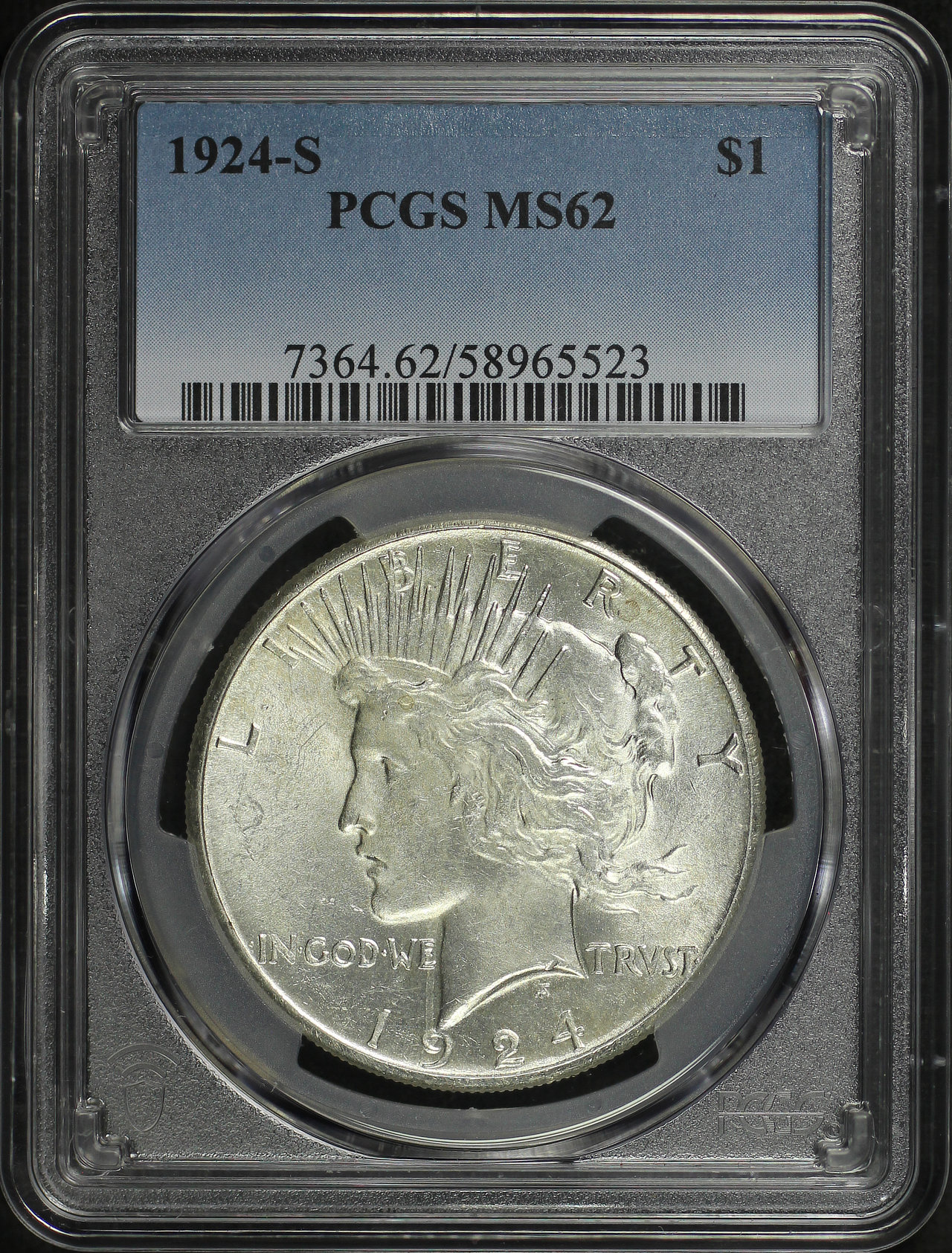 Obverse of this 1924-S Peace Dollar PCGS MS-62
