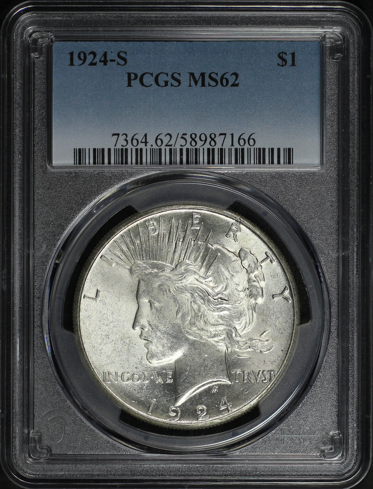 Obverse of this 1924-S Peace Dollar PCGS MS-62