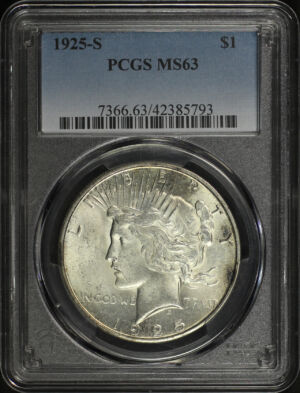 Obverse of this 1925-S Peace Dollar PCGS MS-63