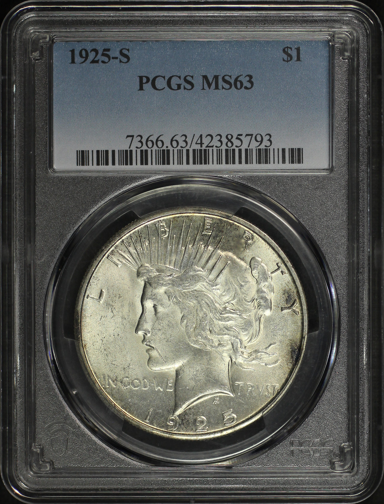 Obverse of this 1925-S Peace Dollar PCGS MS-63