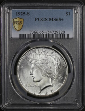 Obverse of this 1925-S Peace Dollar PCGS MS-65+