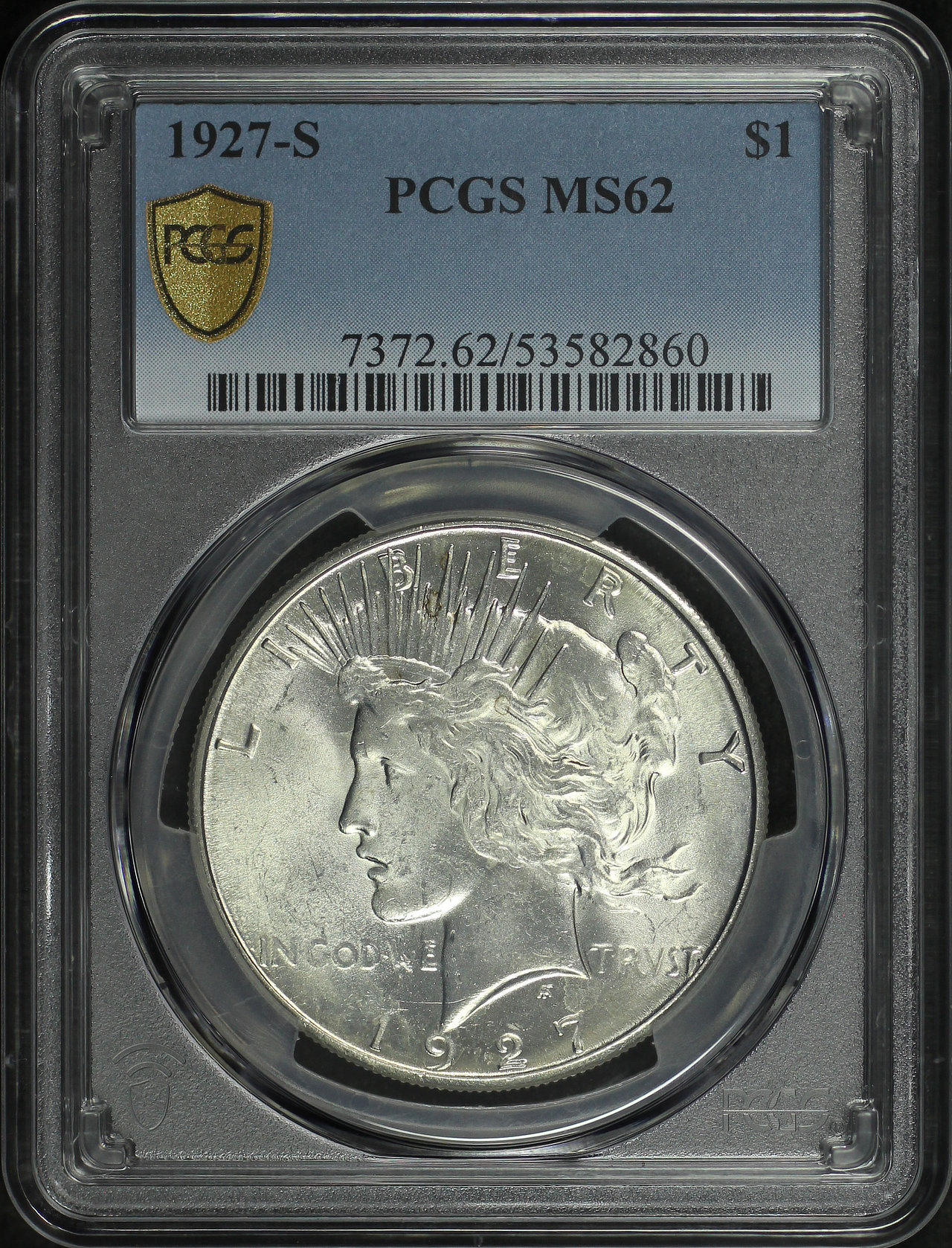 Obverse of this 1927-S Peace Dollar PCGS MS-62