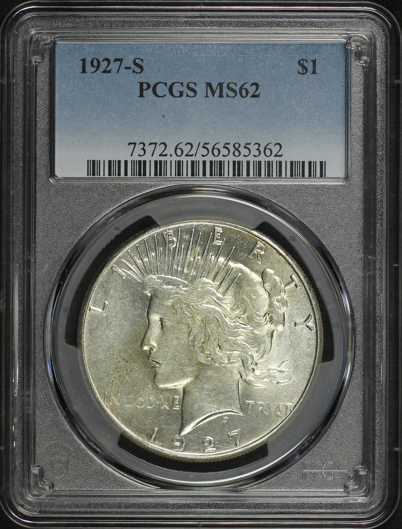 Obverse of this 1927-S Peace Dollar PCGS MS-62