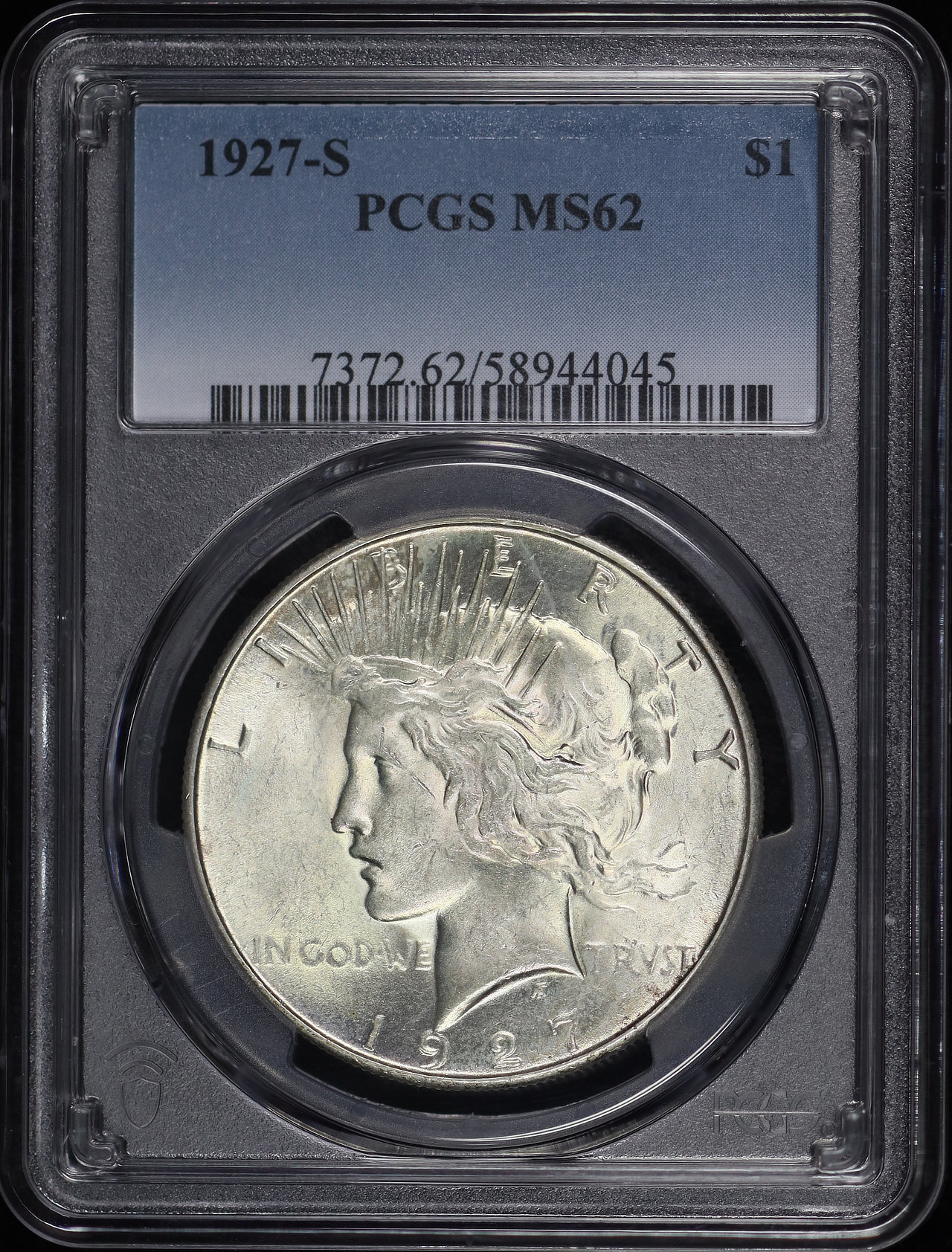 Obverse of this 1927-S Peace Dollar PCGS MS-62