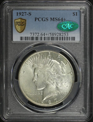 Obverse of this 1927-S Peace Dollar PCGS MS-64+ CAC