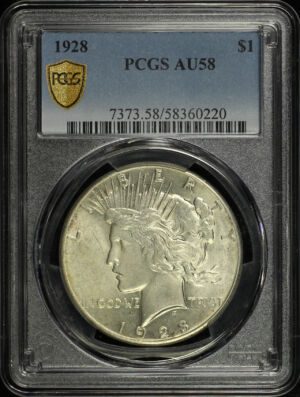 Obverse of this 1928 Peace Dollar PCGS AU-58