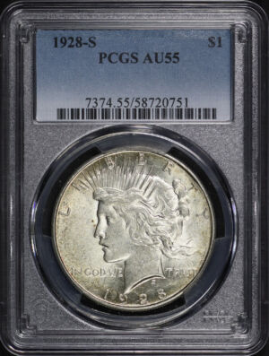 Obverse of this 1928-S Peace Dollar PCGS AU-55