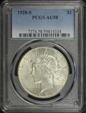 Obverse of this 1928-S Peace Dollar PCGS AU-58