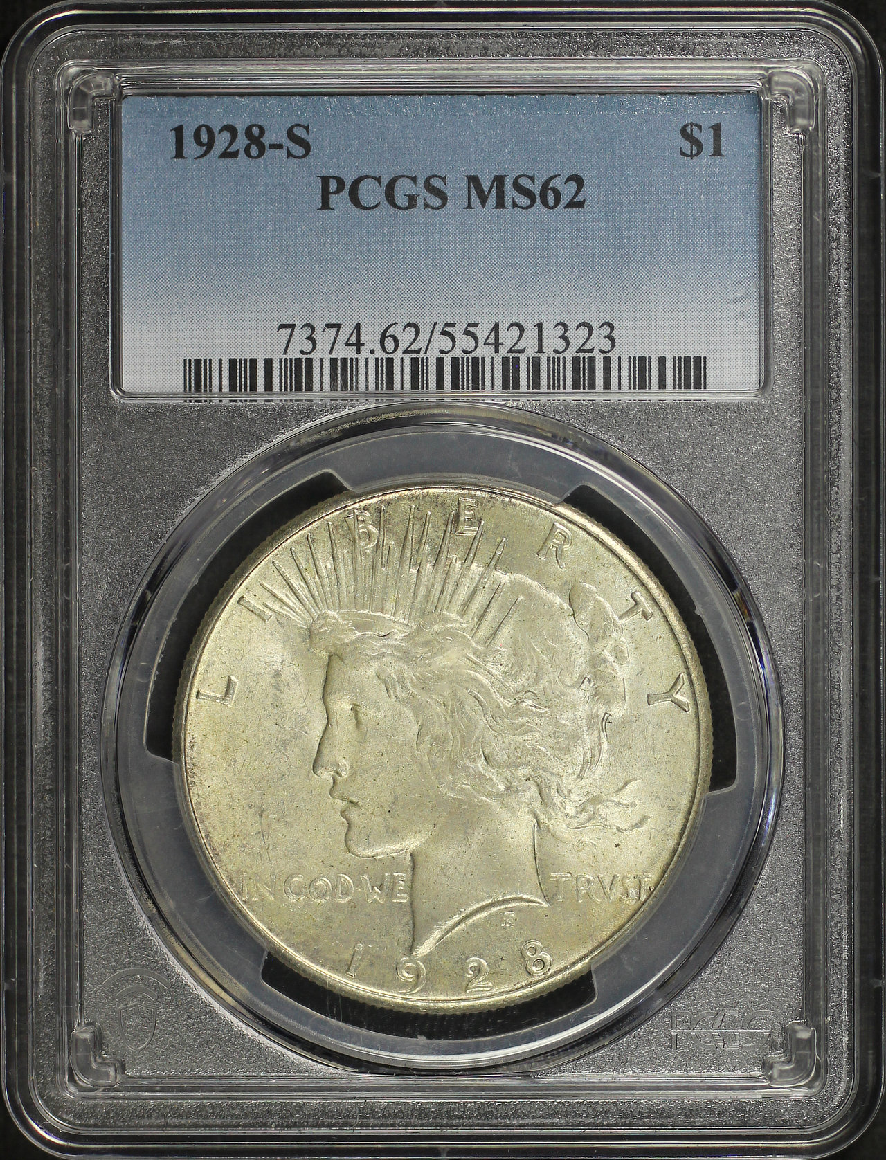 Obverse of this 1928-S Peace Dollar PCGS MS-62