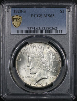 Obverse of this 1928-S Peace Dollar PCGS MS-63