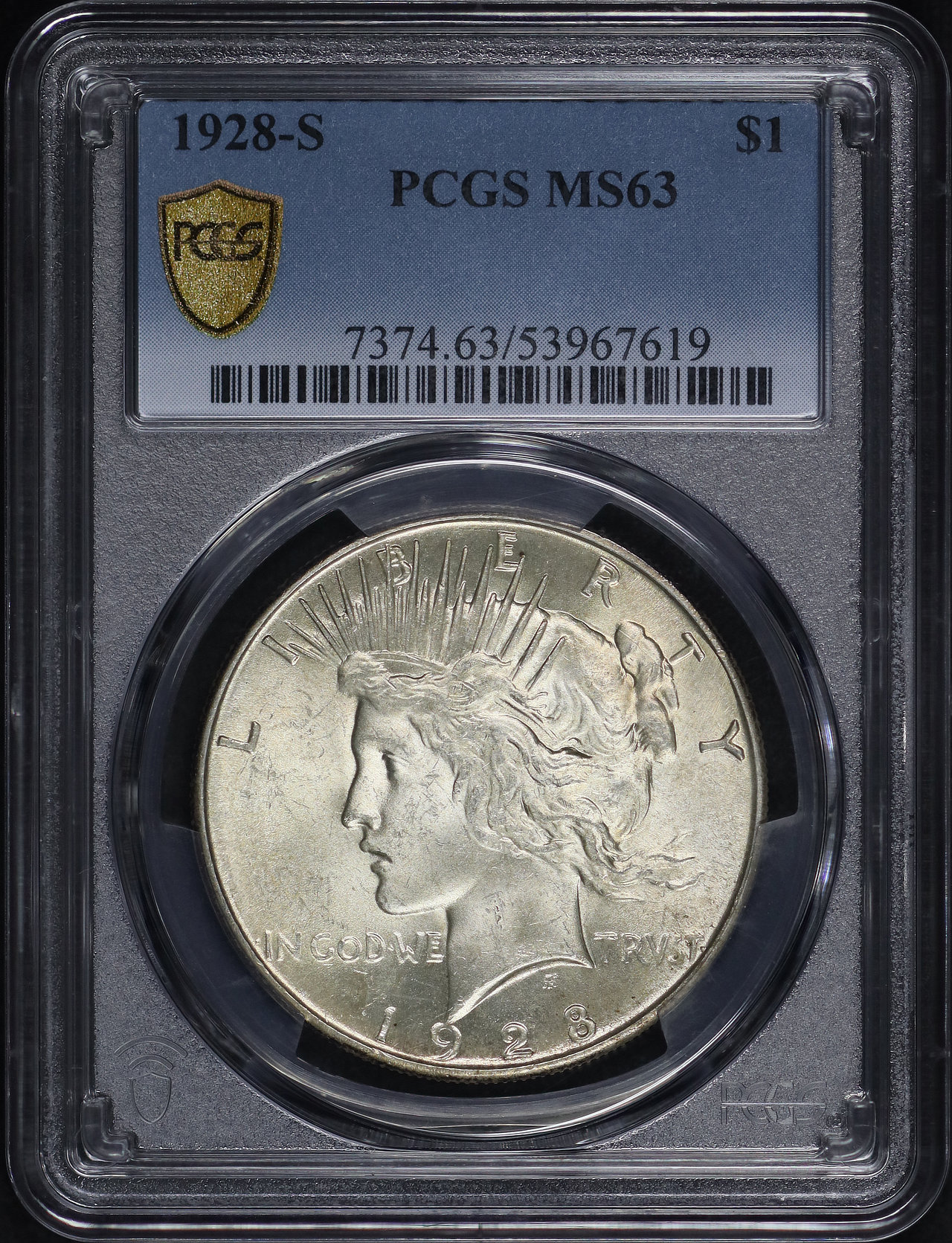 Obverse of this 1928-S Peace Dollar PCGS MS-63