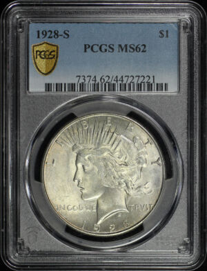Obverse of this 1928-S Peace Dollar PCGS MS-62