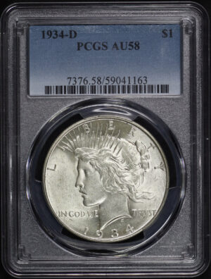 Obverse of this 1934-D Peace Dollar PCGS AU-58