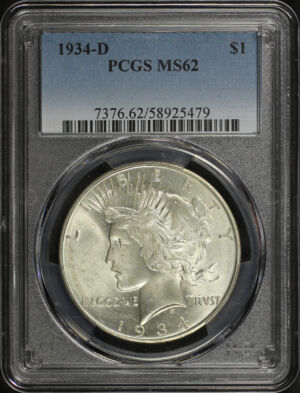 Obverse of this 1934-D Peace Dollar PCGS MS-62