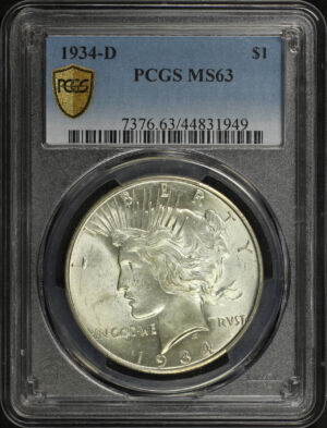 Obverse of this 1934-D Peace Dollar PCGS MS-63