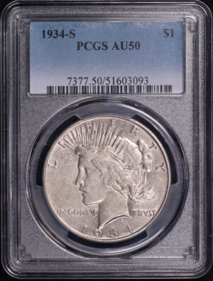 Obverse of this 1934-S Peace Dollar PCGS AU-50