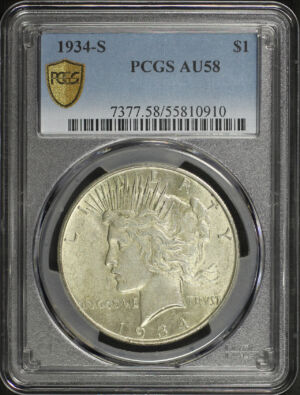 Obverse of this 1934-S Peace Dollar PCGS AU-58