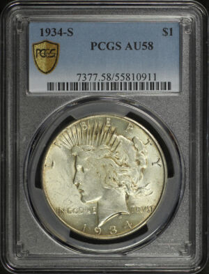 Obverse of this 1934-S Peace Dollar PCGS AU-58