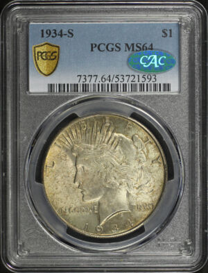 Obverse of this 1934-S Peace Dollar PCGS MS-64 CAC