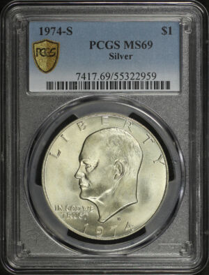 Obverse of this 1974-S Ike Dollar Silver PCGS MS-69