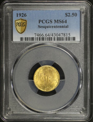 Obverse of this 1926 Gold Commemorative Sesquicentennial $2.50 PCGS MS-64