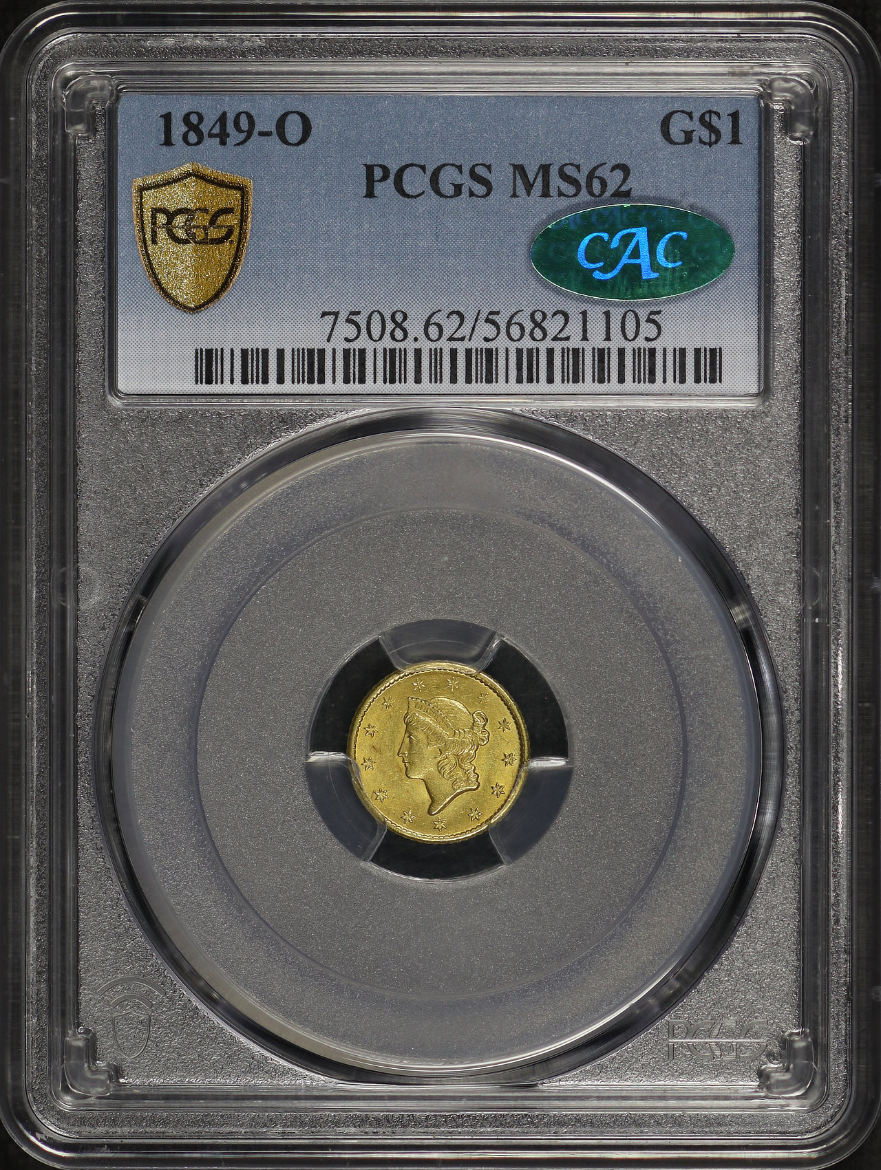 Obverse of this 1849-O Gold Dollar PCGS MS-62