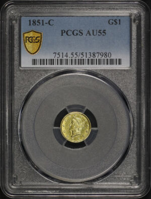 Obverse of this 1851-C Gold Dollar Type 1 PCGS AU-55