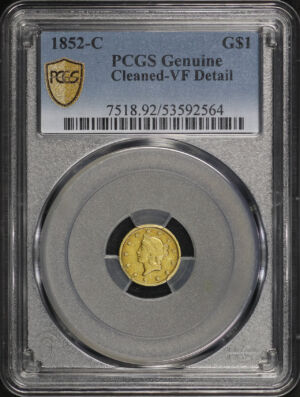 Obverse of this 1852-C Gold Dollar PCGS VF Details Cleaned